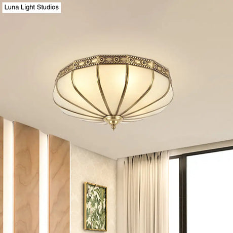 Colonial Sandblasted Glass Brass Flush Mount Lamp With Multiple Heads For Living Room Ceiling
