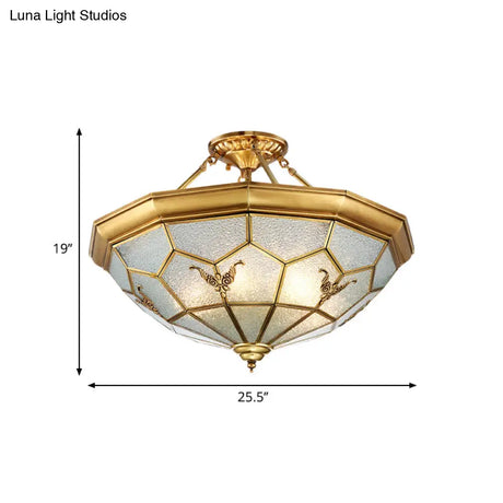 Colonial Seeded Glass Semi-Flush Mount Ceiling Light Fixture - Brass 4/6 Bulbs 19.5’/25.5’ W