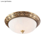 Colonial Style Brass Finish Flush Mount Ceiling Light 2/3/4 Heads White Frosted Glass