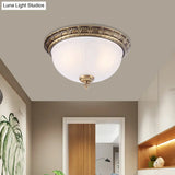 Colonial Style Brass Finish Flush Mount Ceiling Light 2/3/4 Heads White Frosted Glass
