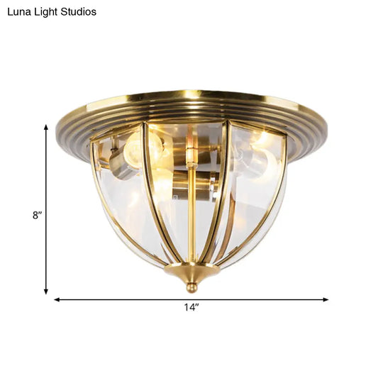 Colonial Style Brass Flushmount Lighting With Clear Glass Dome For Kitchen