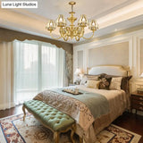 Colonial Style Gold Chandelier With Opal-White Glass Shades - 5/6 Heads