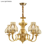 Colonial Style Gold Chandelier With Opal-White Glass Shades - 5/6 Heads