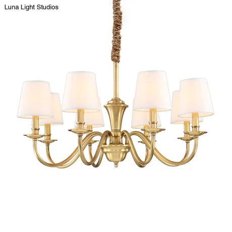 Colonial Style Hanging Chandelier - Gold 6/8-Light Fabric Conical Suspension Pendant