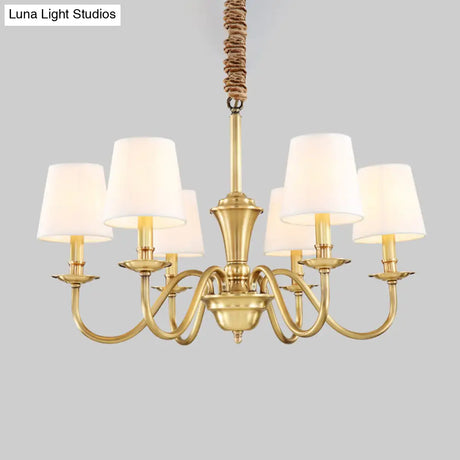 Colonial Style Hanging Chandelier - Gold 6/8-Light Fabric Conical Suspension Pendant