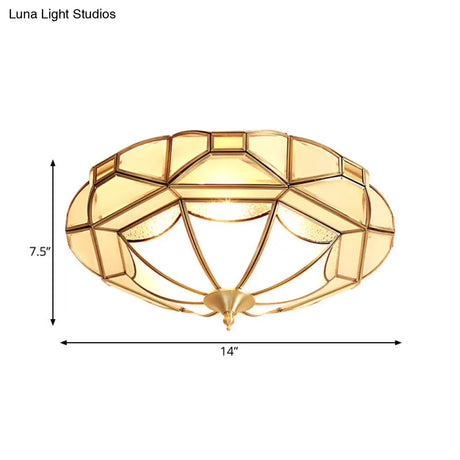 Colonial Style Metal Bedroom Ceiling Mounted Light - Geometric Design With 4 Bulbs And Brass