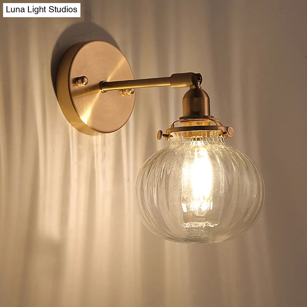 Colonial Wall Lamp With Clear/Cognac Prismatic Glass And Gold Finish