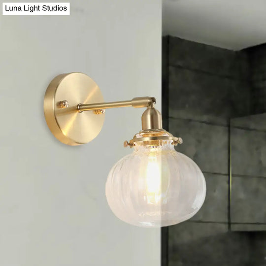 Colonial Wall Lamp With Clear/Cognac Prismatic Glass And Gold Finish