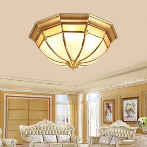 Colonial White Glass Dome Ceiling Light Fixture For Bedroom - Brass Flush Mount 3/4/6 Heads