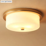 Colonial White Handblown Glass Drum Flush Mount Light With 3 Bulbs