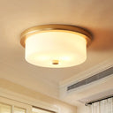 Colonial White Handblown Glass Drum Flush Mount Light With 3 Bulbs