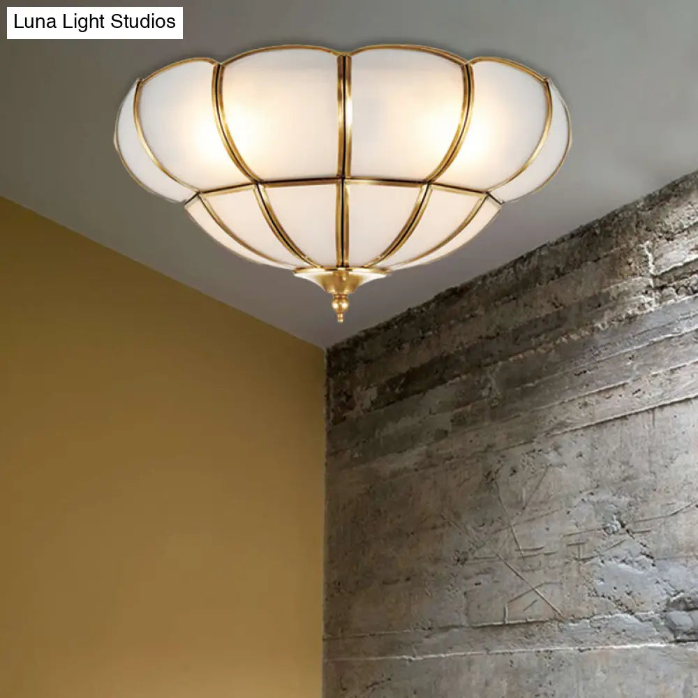 Colonialism Scallop Ceiling Light - 11/18 W 3 Bulbs Satin Opal Glass Brass Finish / 18