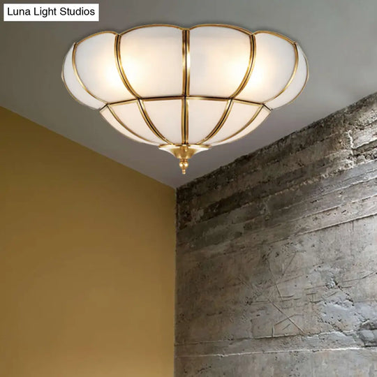Colonialism Scallop Ceiling Light - 11/18 W 3 Bulbs Satin Opal Glass Brass Finish / 18