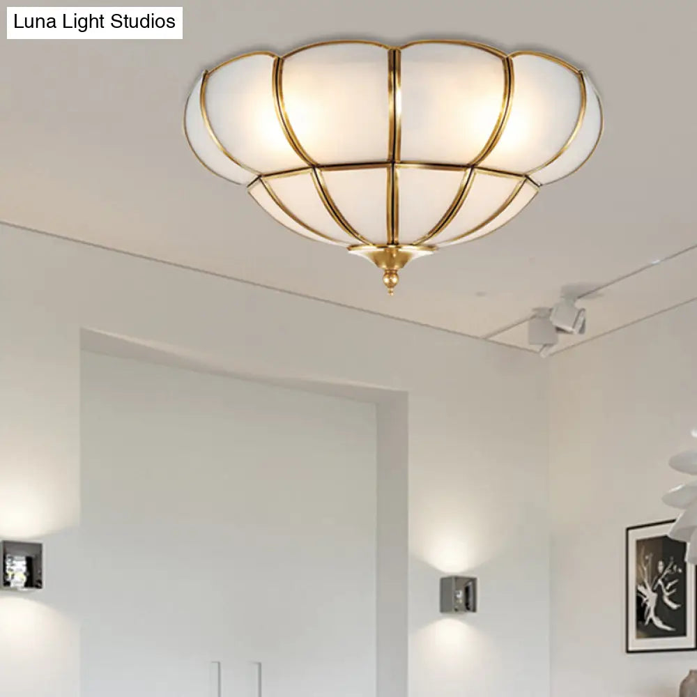 Colonialism Scallop Ceiling Light - 11/18 W 3 Bulbs Satin Opal Glass Brass Finish