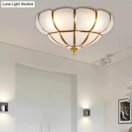 Colonialism Scallop Ceiling Light - 11/18 W 3 Bulbs Satin Opal Glass Brass Finish