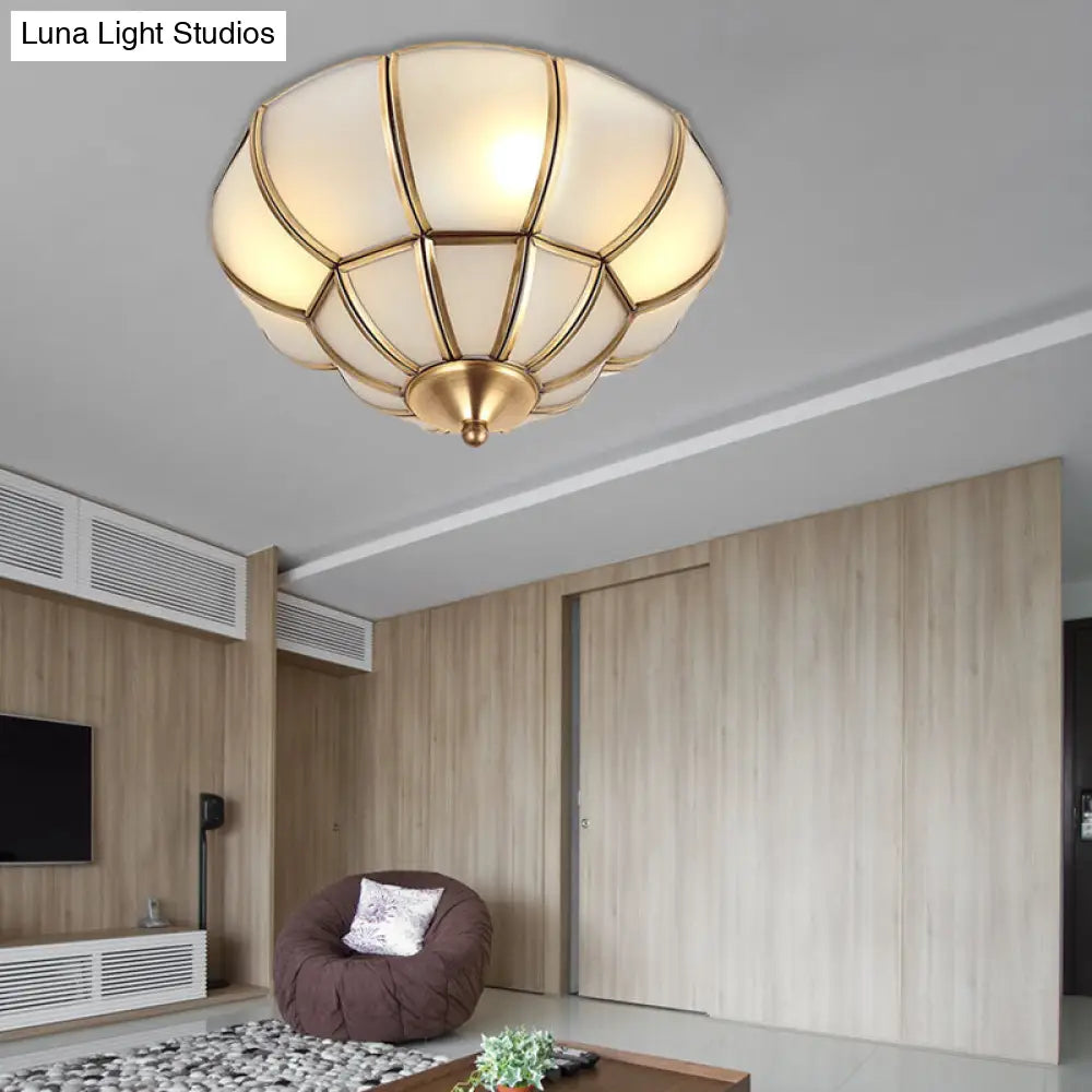 Colonialism Scallop Ceiling Light - 11/18 W 3 Bulbs Satin Opal Glass Brass Finish / 11