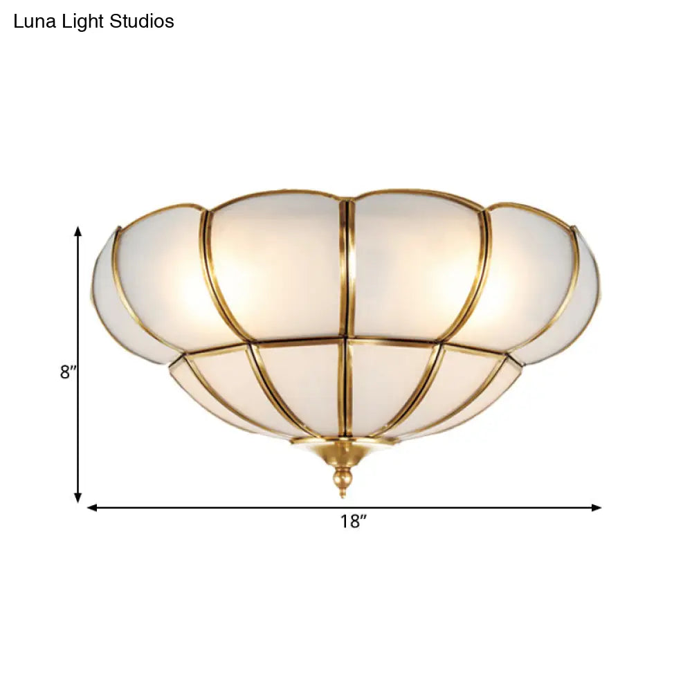 Colonialism Scallop Ceiling Light - 11/18 W 3 Bulbs Satin Opal Glass Brass Finish