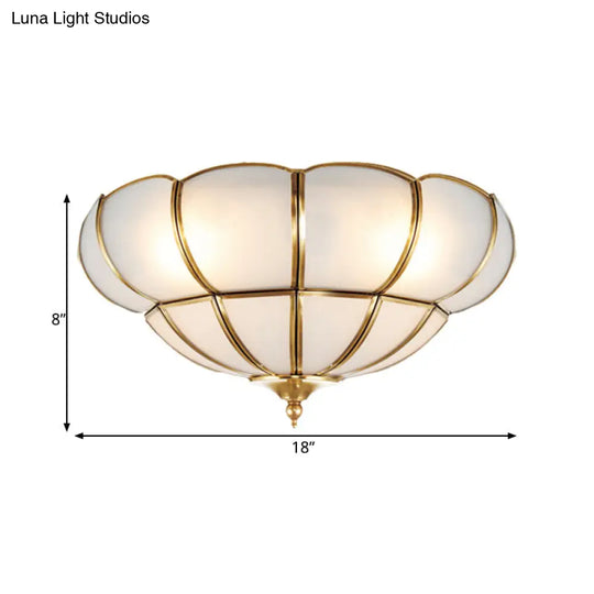 Colonialism Scallop Ceiling Light - 11/18 W 3 Bulbs Satin Opal Glass Brass Finish