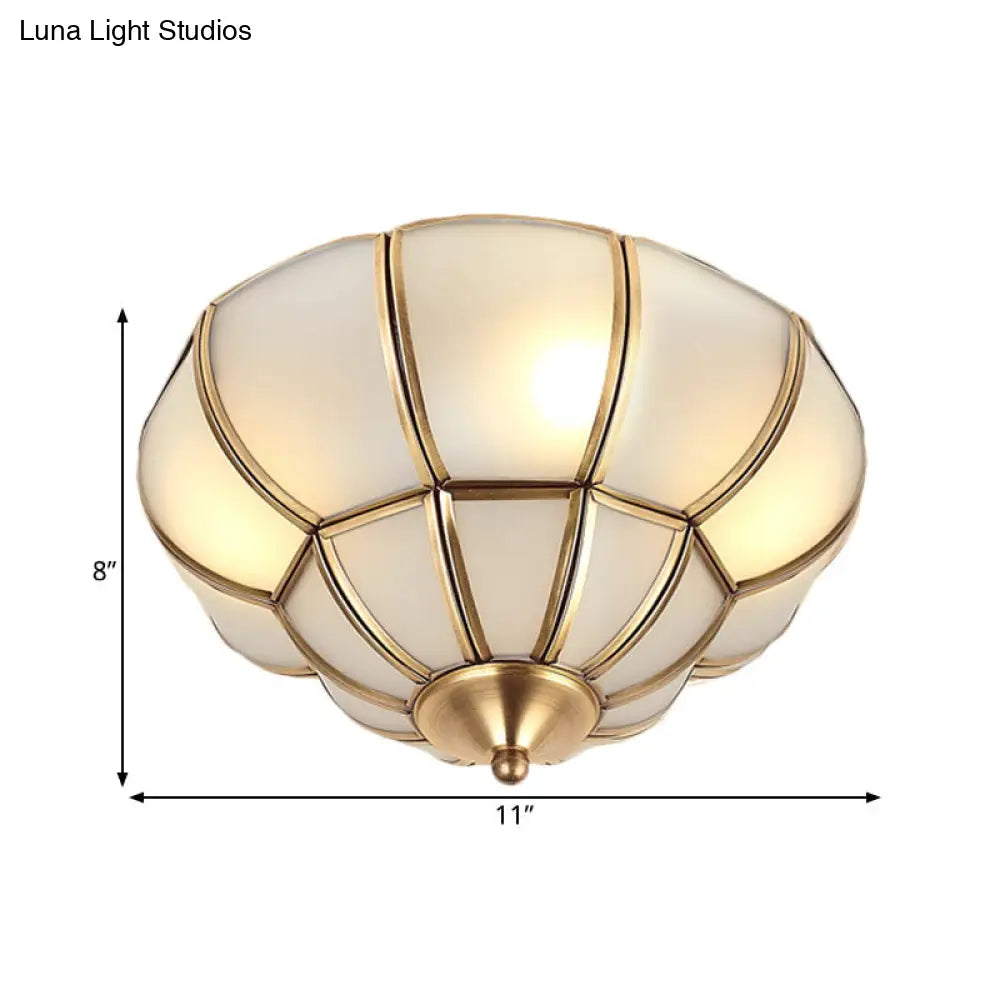 Colonialism Scallop Ceiling Light - 11/18 W 3 Bulbs Satin Opal Glass Brass Finish