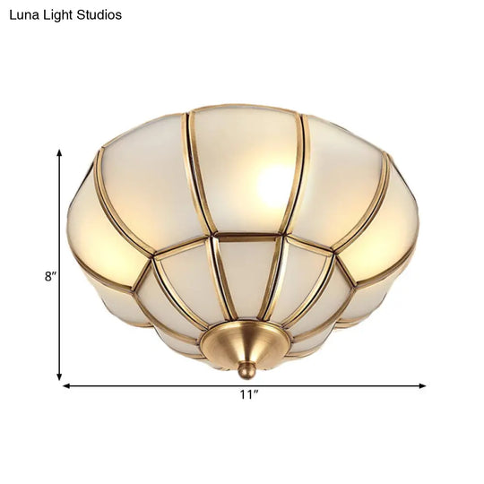 Colonialism Scallop Ceiling Light - 11/18 W 3 Bulbs Satin Opal Glass Brass Finish