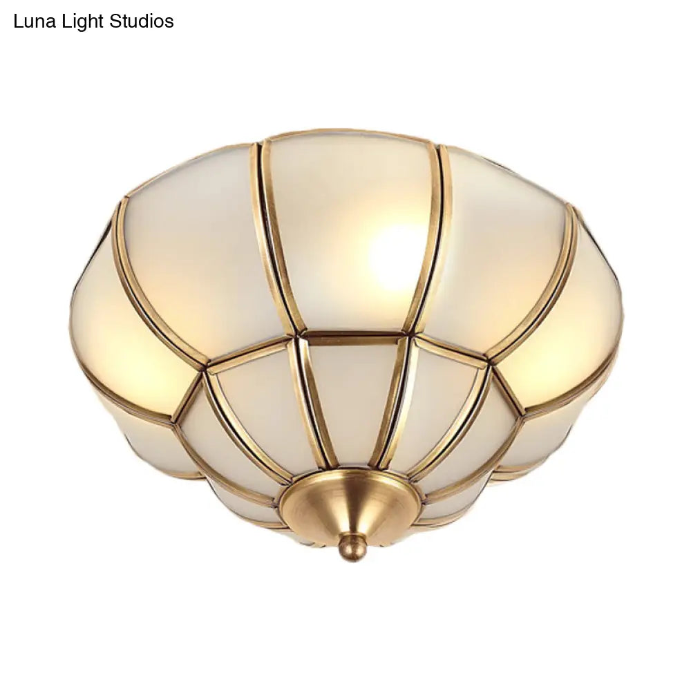 Colonialism Scallop Ceiling Light - 11/18 W 3 Bulbs Satin Opal Glass Brass Finish