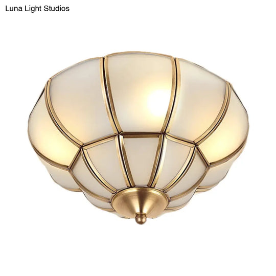 Colonialism Scallop Ceiling Light - 11/18 W 3 Bulbs Satin Opal Glass Brass Finish