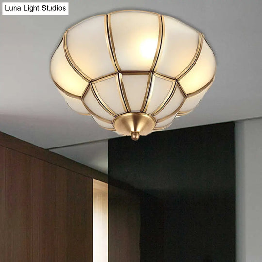 Colonialism Scallop Ceiling Light - 11/18 W 3 Bulbs Satin Opal Glass Brass Finish