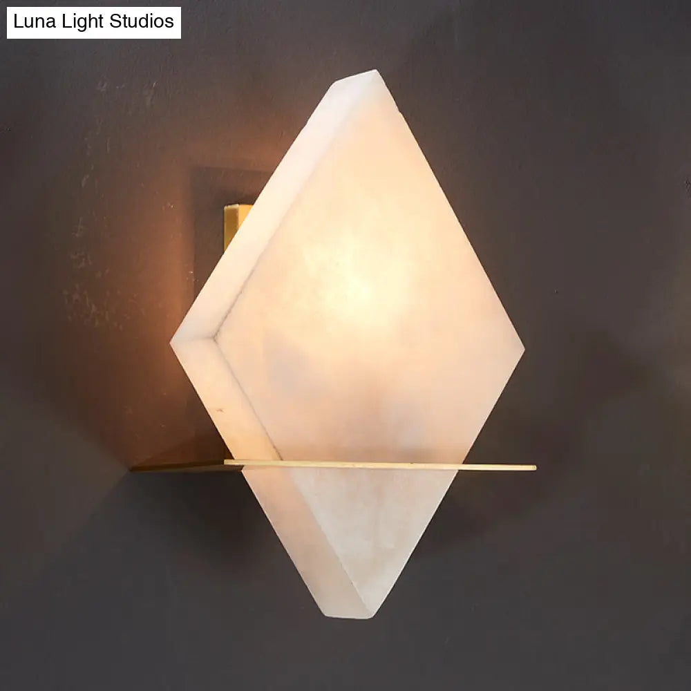 Colonialist Gold Rhombus Single Head Marble Sconce: Stylish Flush Mount Wall Light For Dining Room