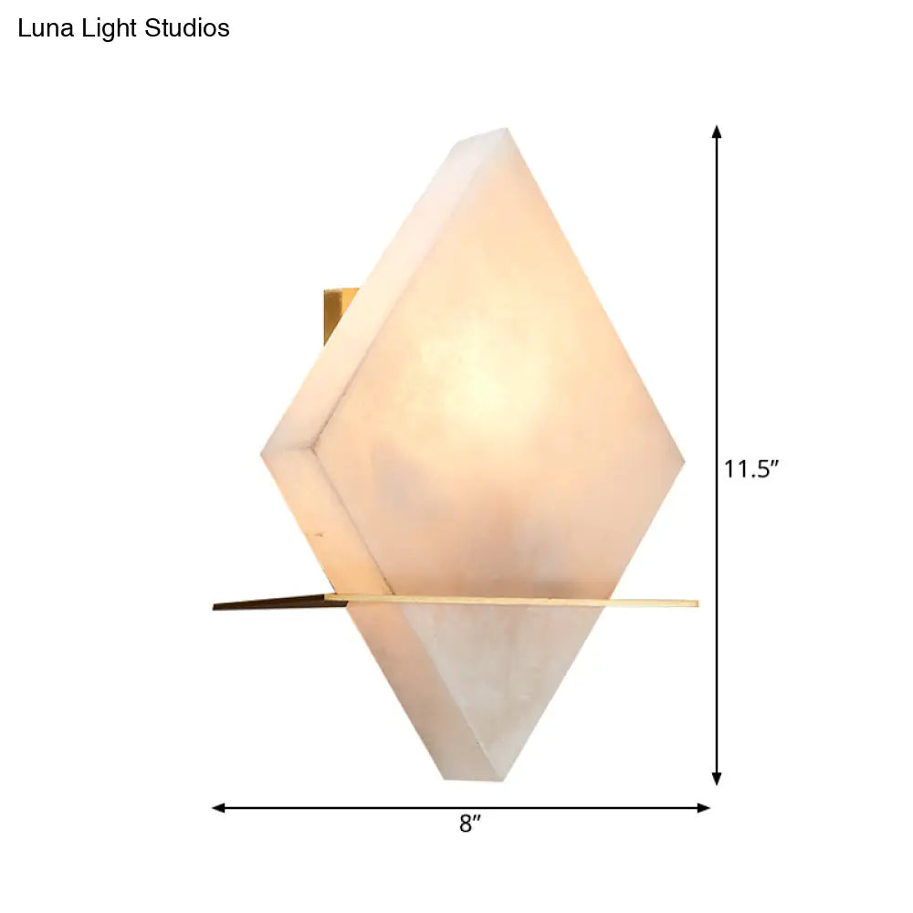 Colonialist Gold Rhombus Single Head Marble Sconce: Stylish Flush Mount Wall Light For Dining Room