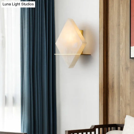 Colonialist Gold Rhombus Single Head Marble Sconce: Stylish Flush Mount Wall Light For Dining Room