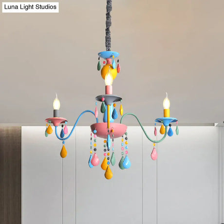 Colorful Curved Chandelier Lights: Pink And Yellow Metallic Pendant Lamp With Or Without Shade