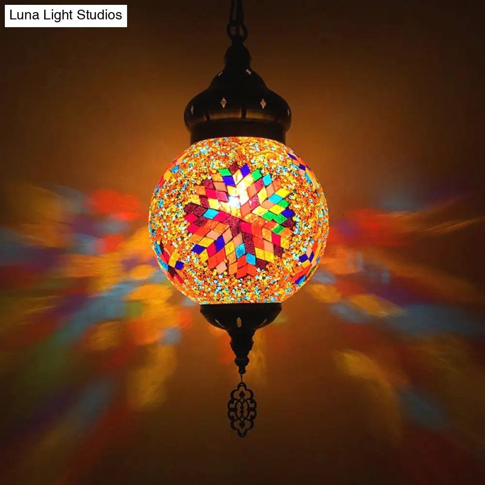 Colorful Glass Antique Ball Hanging Light With 1/6 Bulbs - Ideal For Living Room Suspension