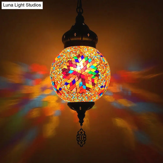 Colorful Glass Antique Ball Hanging Light With 1/6 Bulbs - Ideal For Living Room Suspension