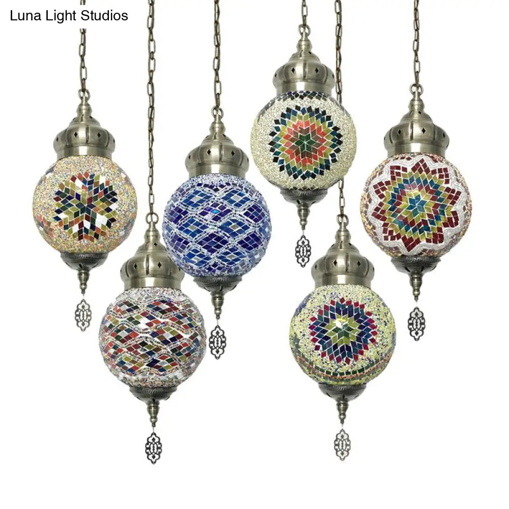 Colorful Glass Antique Ball Hanging Light With 1/6 Bulbs - Ideal For Living Room Suspension