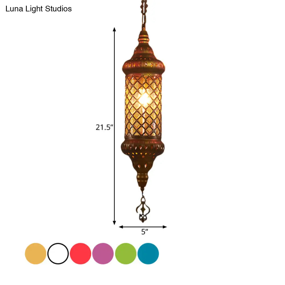 Colorful Glass Lantern Pendant Light For Restaurant - Traditional Design