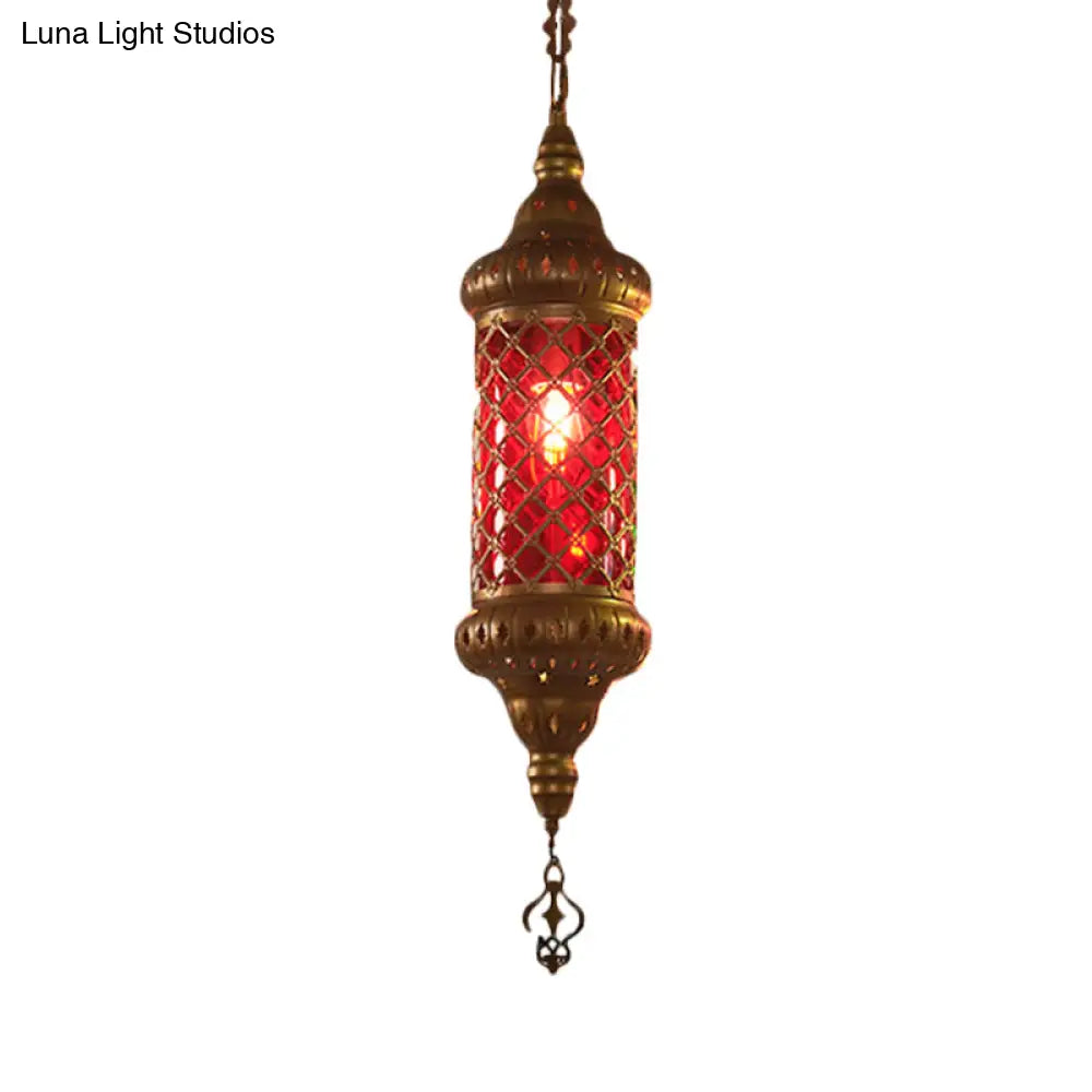Colorful Glass Lantern Pendant Light For Restaurant - Traditional Design