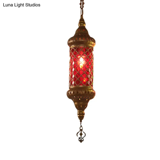 Colorful Glass Lantern Pendant Light For Restaurant - Traditional Design