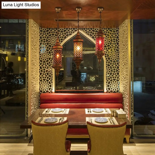 Colorful Glass Lantern Pendant Light For Restaurant - Traditional Design