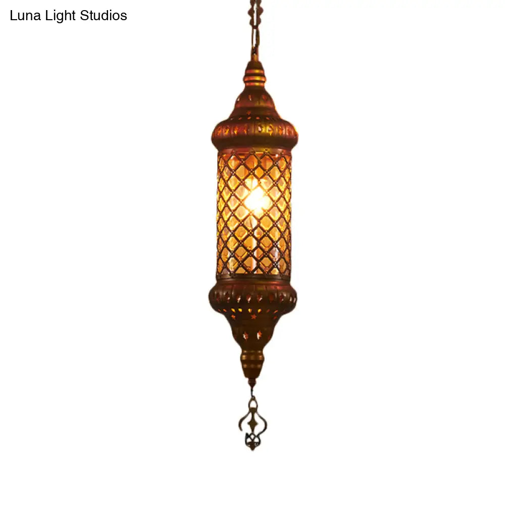 Colorful Glass Lantern Pendant Light For Restaurant - Traditional Design