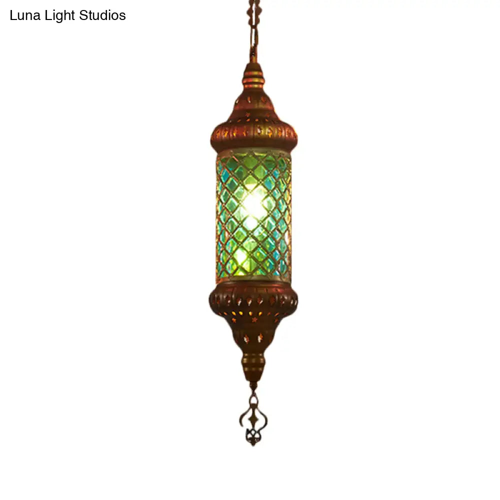 Colorful Glass Lantern Pendant Light For Restaurant - Traditional Design