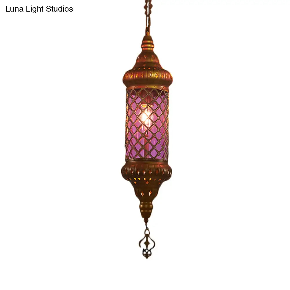 Colorful Glass Lantern Pendant Light For Restaurant - Traditional Design