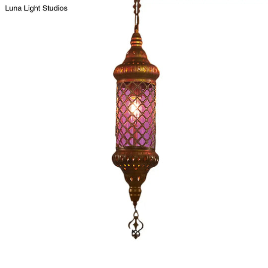 Colorful Glass Lantern Pendant Light For Restaurant - Traditional Design
