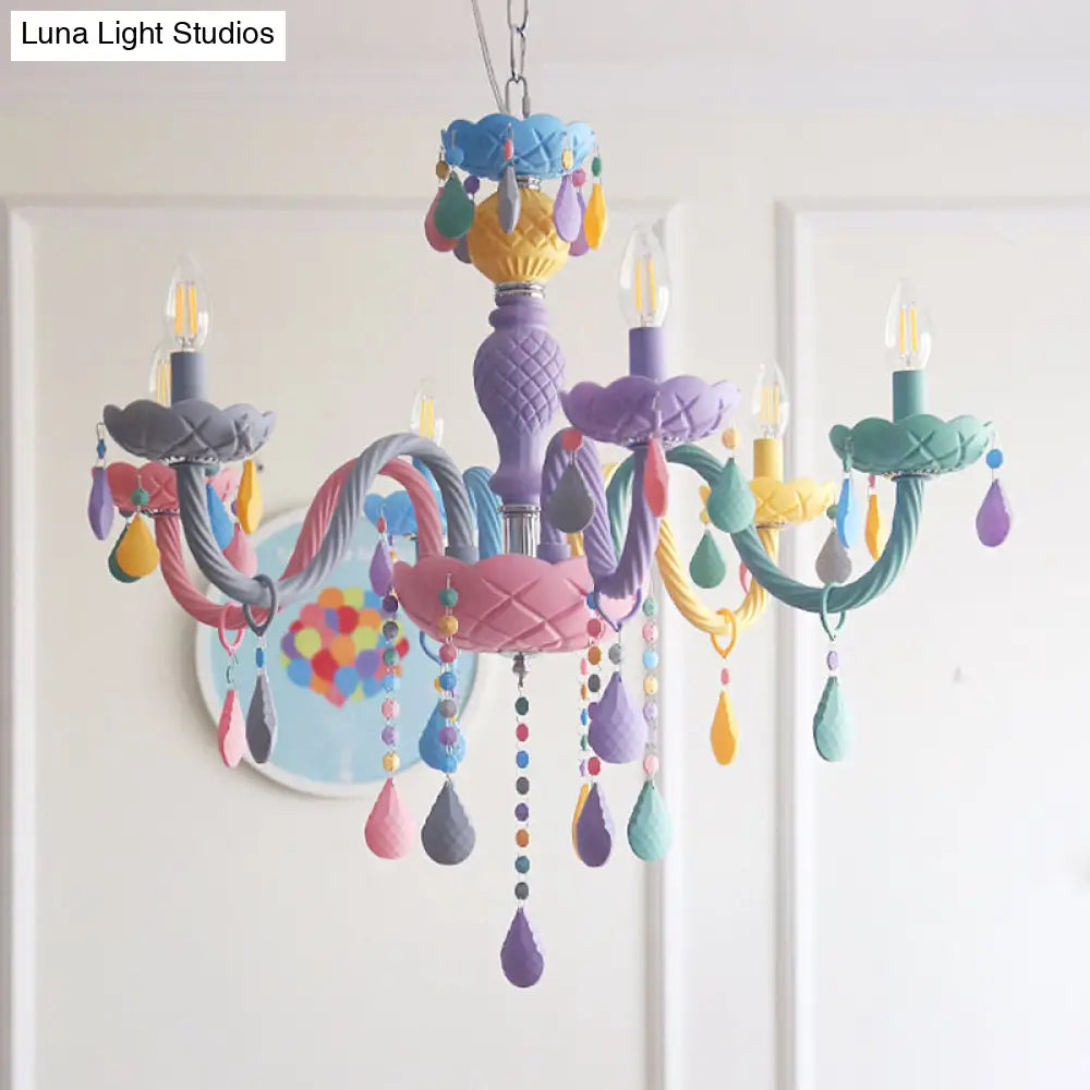 Colorful Glass Pendant Light In Purple For Kids Bedroom - Candelabra Ceiling Chandelier