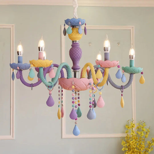 Colorful Glass Pendant Light In Purple For Kids Bedroom - Candelabra Ceiling Chandelier 6 /