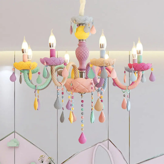 Colorful Glass Pendant Light In Purple For Kids Bedroom - Candelabra Ceiling Chandelier 8 /