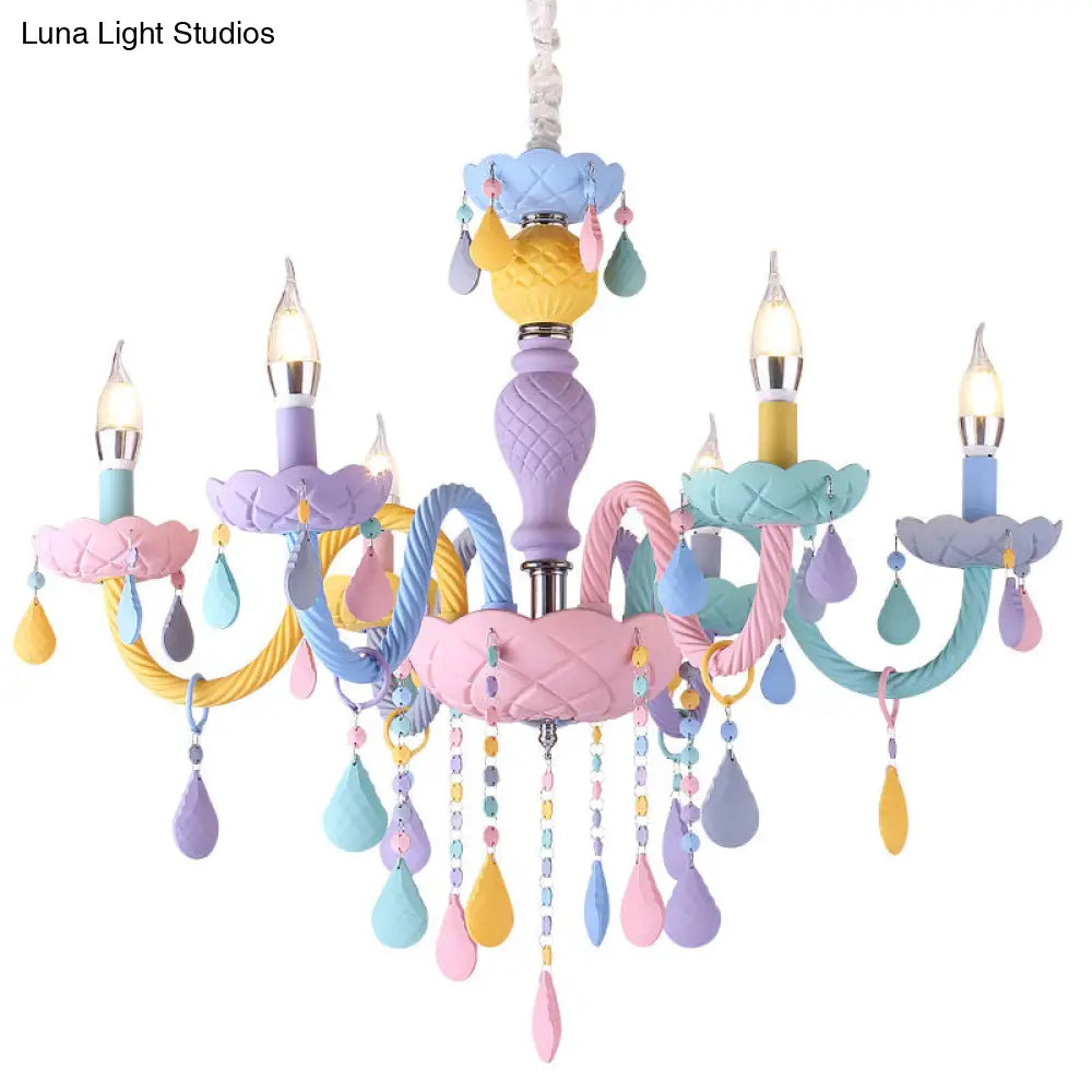 Colorful Glass Pendant Light In Purple For Kids Bedroom - Candelabra Ceiling Chandelier