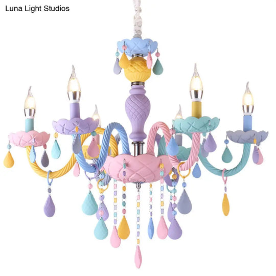 Colorful Glass Pendant Light In Purple For Kids Bedroom - Candelabra Ceiling Chandelier