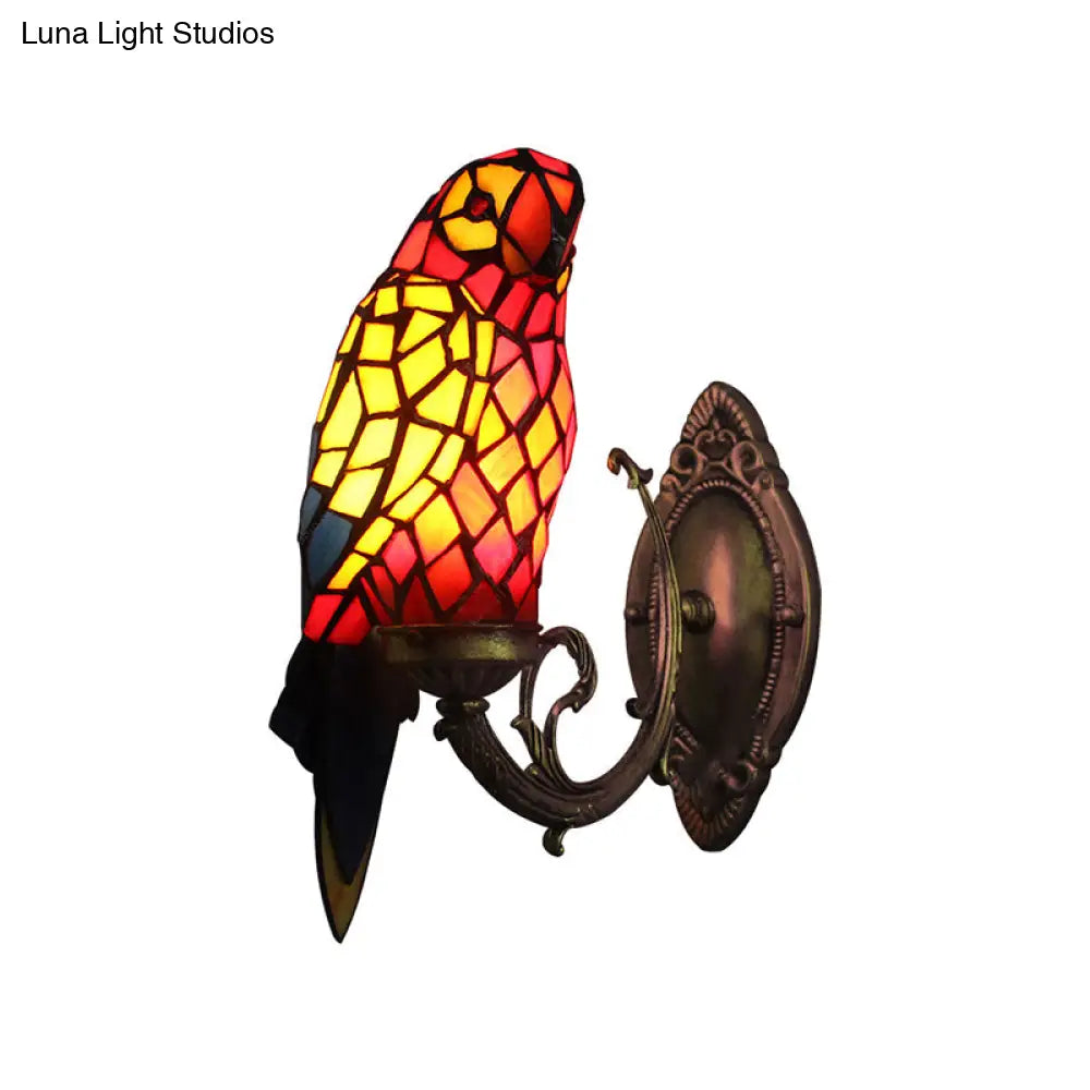Colorful Glass Tiffany Parrot Wall Sconce: Stylish Indoor Mount Light For Corridors