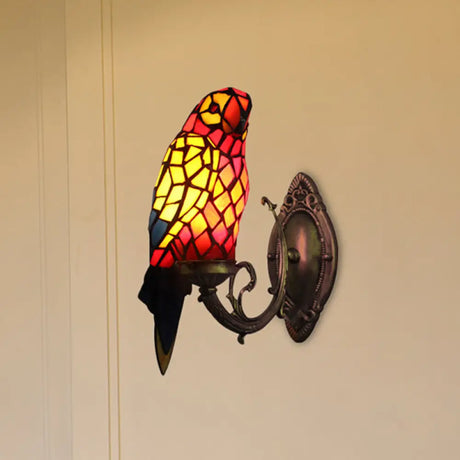 Colorful Glass Tiffany Parrot Wall Sconce: Stylish Indoor Mount Light For Corridors Orange