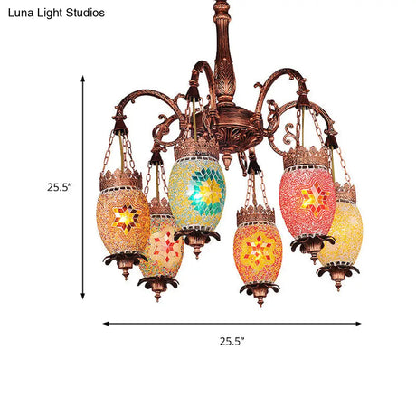Colorful Glass Vintage Droplet Chandelier With 6 Heads Copper Suspension Light For Restaurants